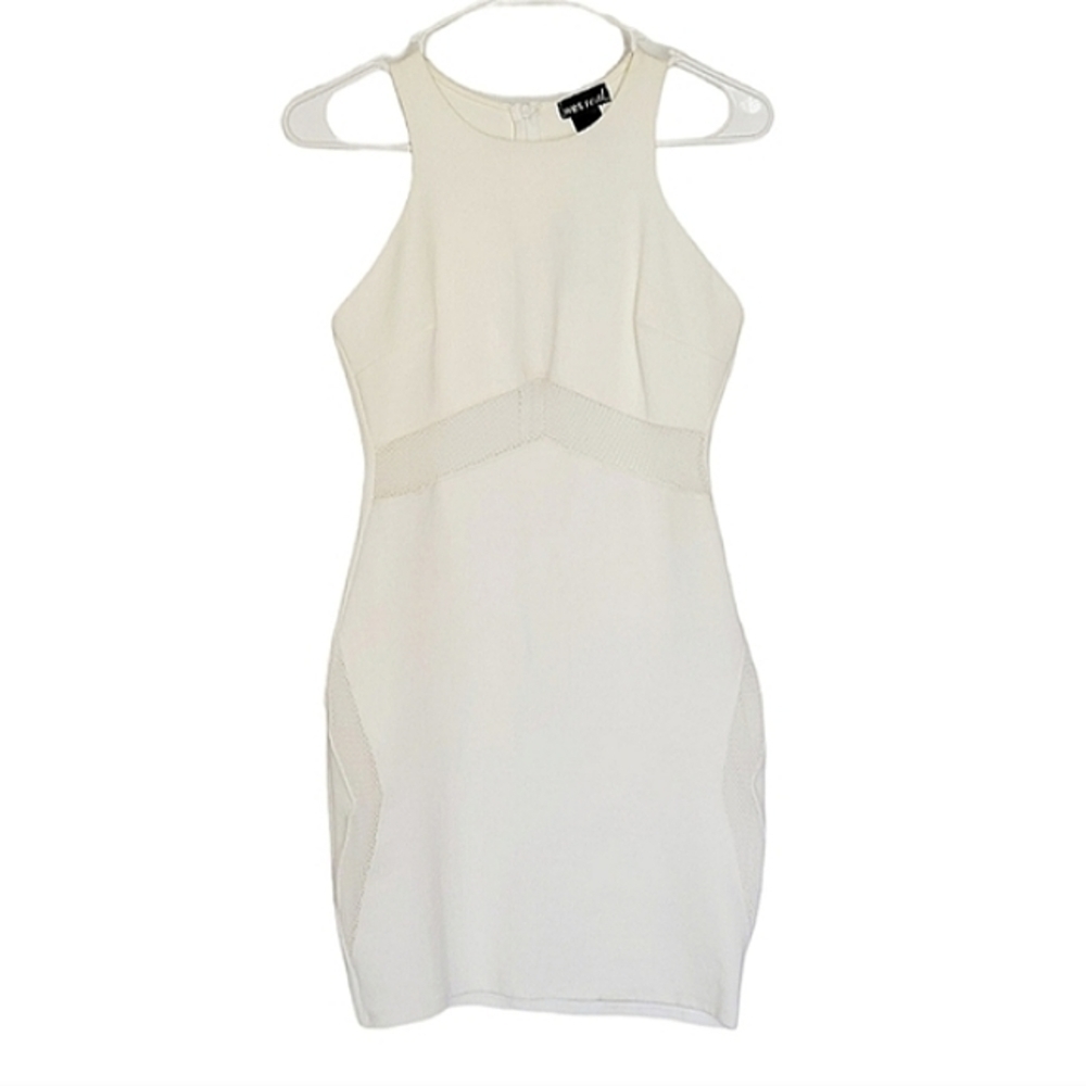 1222 * Wet Seal Bodycon Mesh Insert Dress Off White Size M NWT Vintage 90s